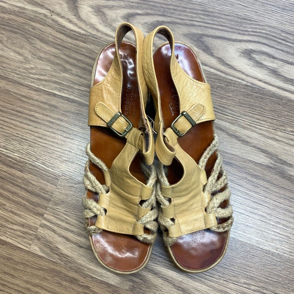 1970's FAMOLARE Womens Vintage Shoes Sandals Heels Rubber Wavy Wedge Size 6 - Picture 6 of 11